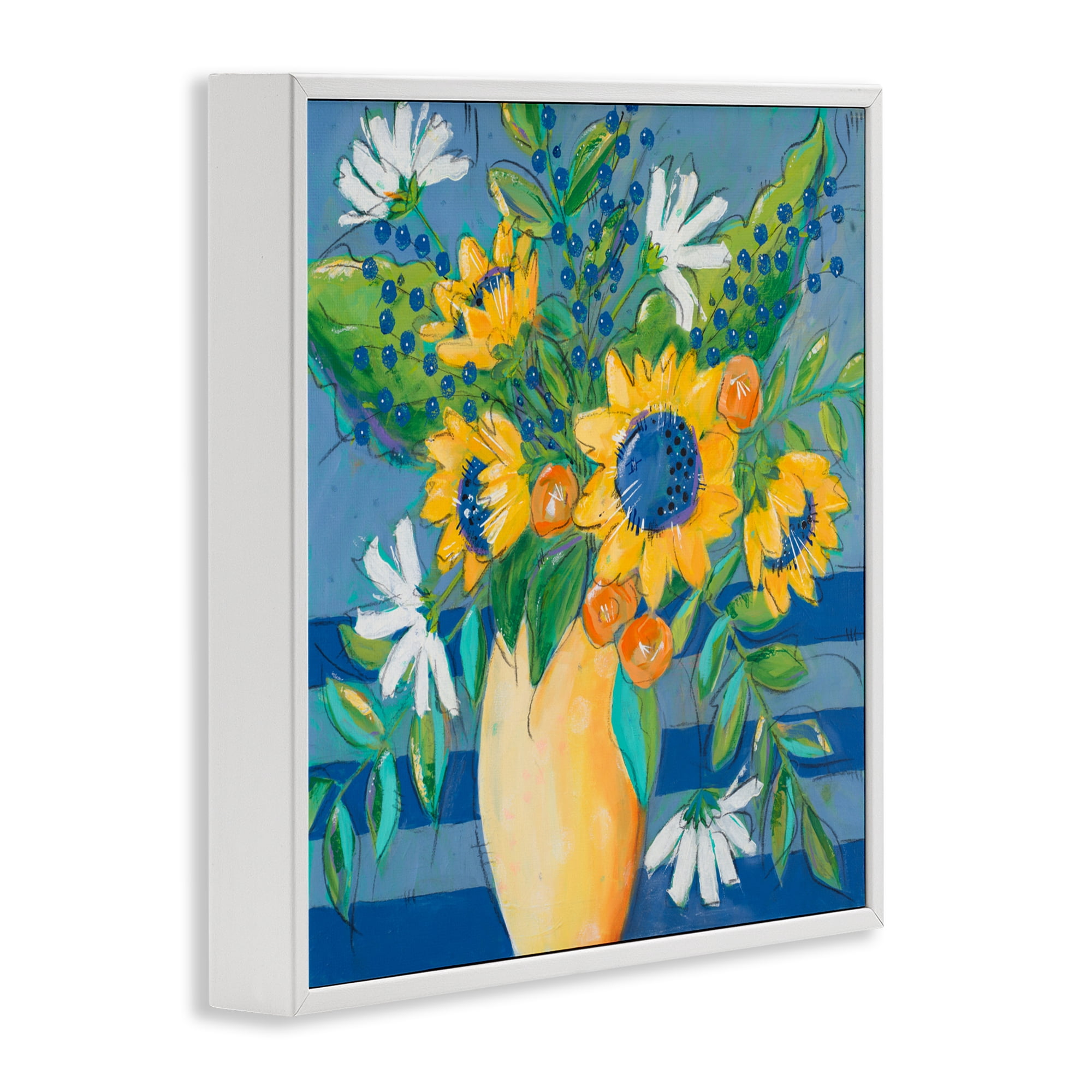 Stupell Industries Floral Bursts Among The Blue White Framed Giclee Art, design by Krinlox