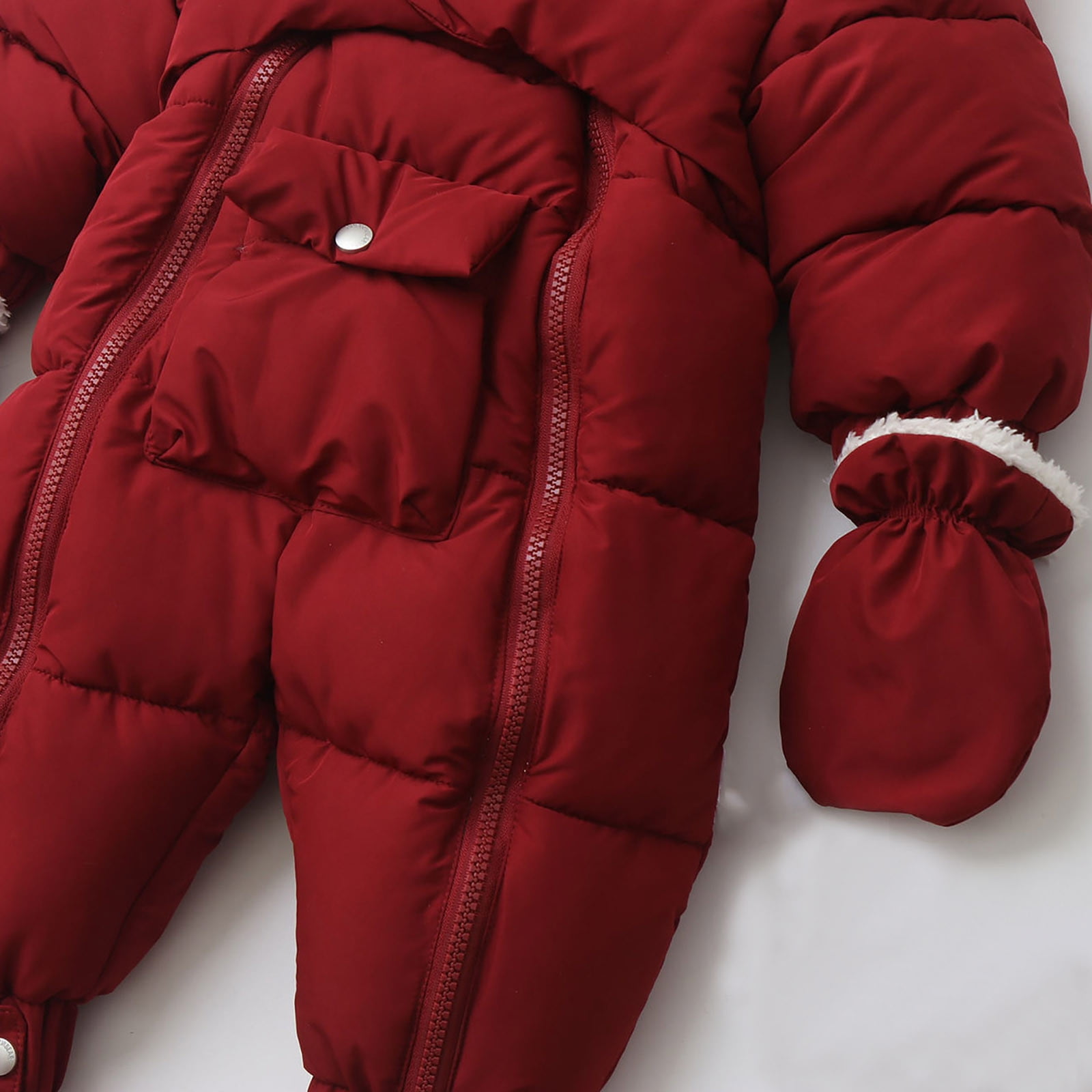 Winter Warm Bodysuit Solid Cute Bear Hooded Puffer Romper Boys Girls Snowsuit One Piece Jumpsuit