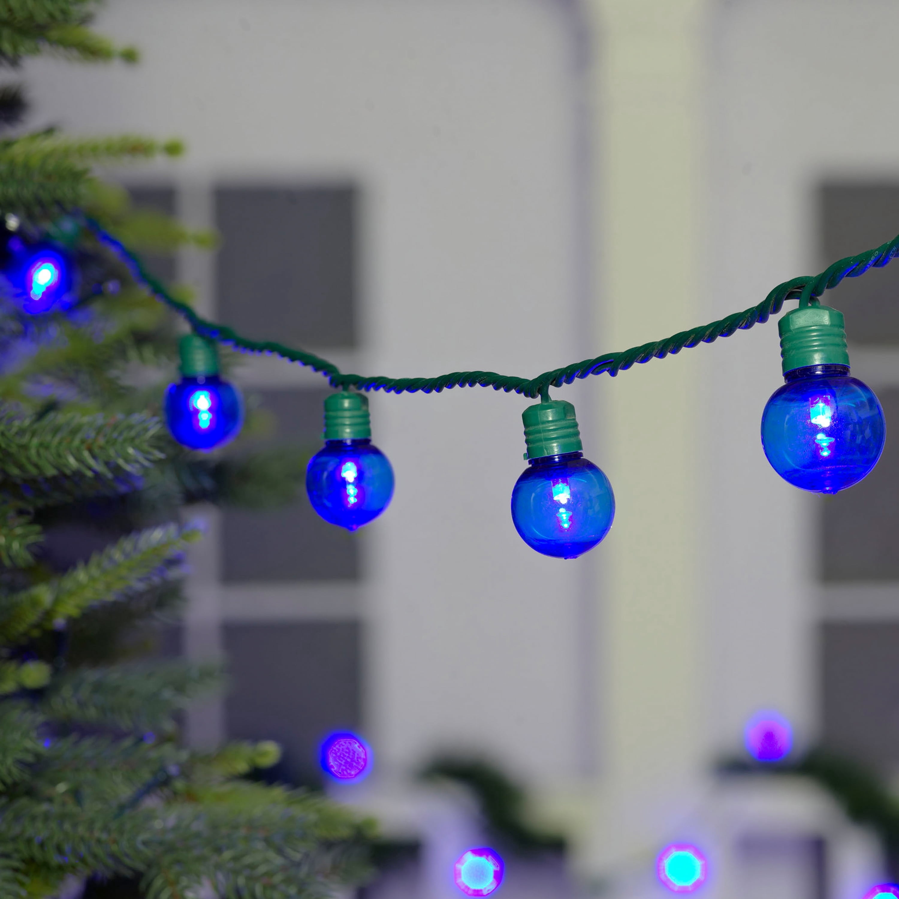 Indoor/Outdoor 100-Count LED Super Bright G30 Christmas String Lights, Blue, Green Wire, 57', by Holiday Time