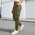 thumbnail image 2 of LIIPEE Womens Cargo Pants Casual Solid Color Elastic Waist Loose Tapered Leg Pants With Pockets Ladies Breathable Everyday Trousers,XXL, 2 of 5