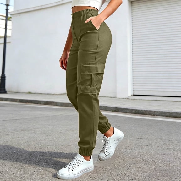 Women's High Waisted Cargo Jogger Pants – Versatile Elastic Waist Trousers in Sizes S-XXL, for Everyday Comfort and Casual Styling
