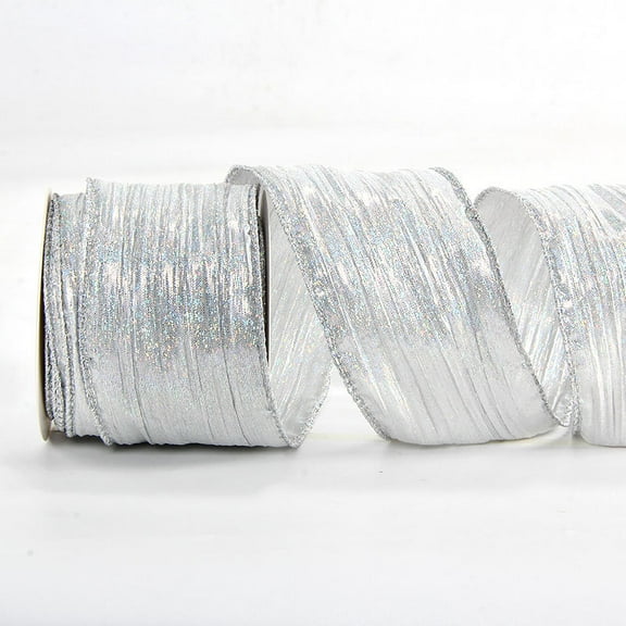 XmhyTop-A 10 Yards Wired Crinkled Ribbon, 6.3cm Wide Polyester Decorative Ribbon for Christmas, Gift Wrapping, Wreaths Wedding Decor,Silver