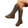 thumbnail image 2 of Lovzfmll Chelsea Boots Women, Western Knee High Mid Heel Front Lace Up, Chunky Low Heel Round Toe Military Boots Fall Brown Boots, 2 of 9