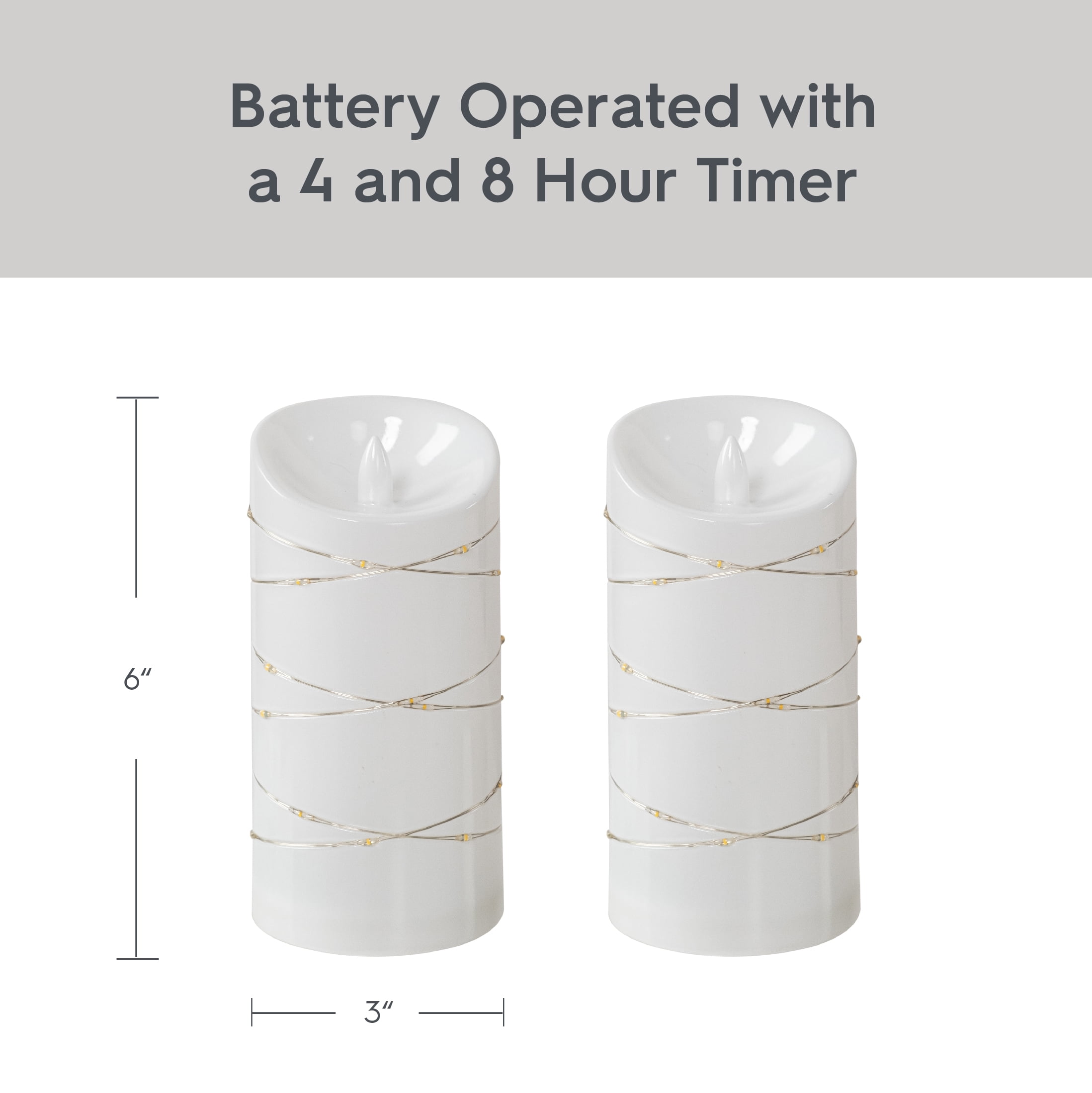 Better Homes & Gardens 2PK Flameless LED Pillar White Candles, 3"Dia. x 6"H, 0.34 lb Weight each