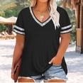 thumbnail image 2 of FAHXNVB Women's Plus Size V Neck T Shirts Short Sleeve Glitter Rhinestone Casual Summer Tees Tops Loose Lightweight Blouse, 2 of 4
