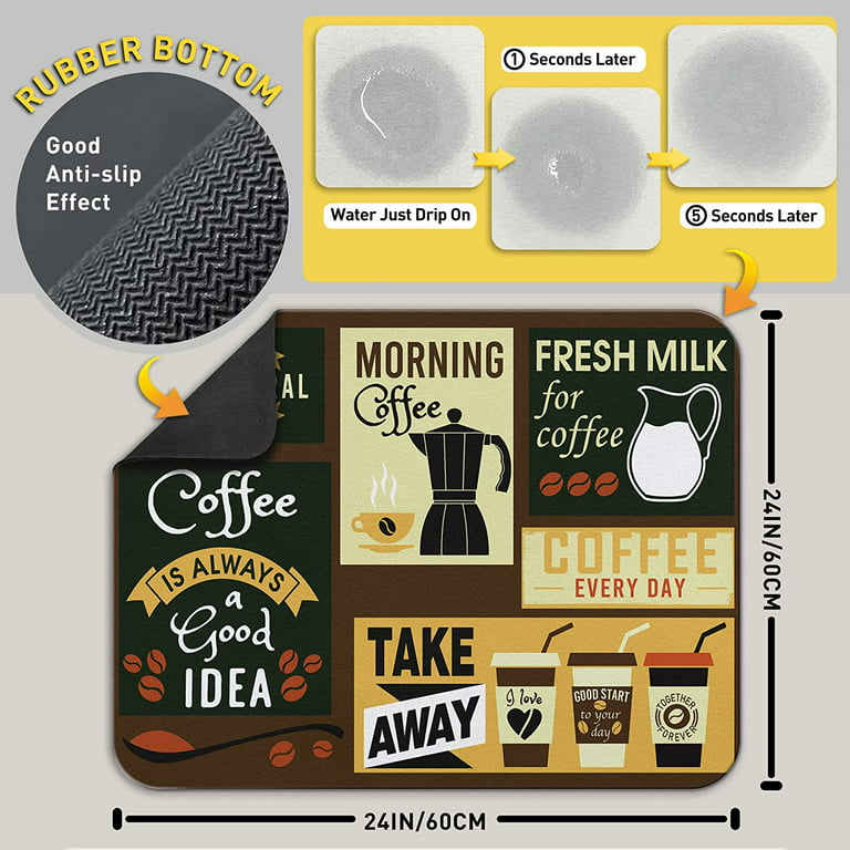 Cafe Theme Coffee Mat 24x18 Inch for Kitchen Counter, Silicone Dish Drying  Mats for Coffee Bar Coffee Machine Coffee Maker or Countertop Protector Mat