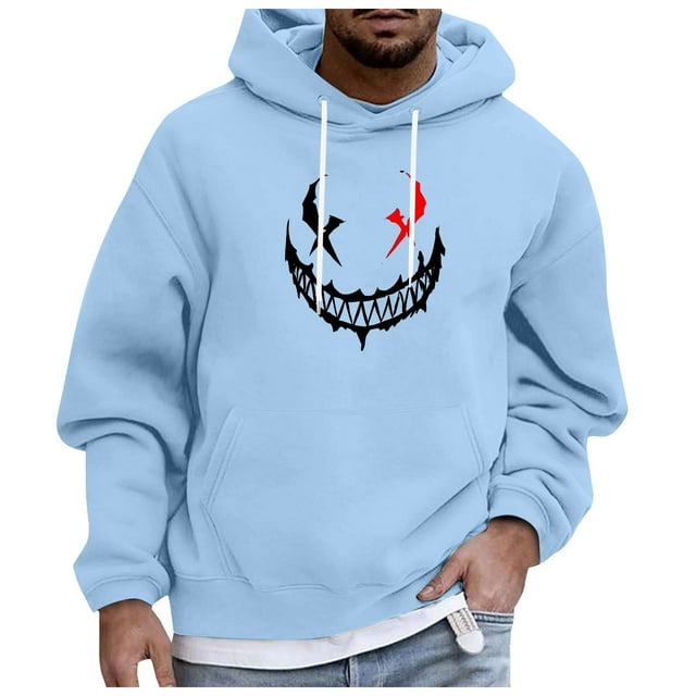 Ediodpoh Chandail à Capuchon Imprimé de Mode à Manches Longues d'Hiver pour Homme Manteau Chaud Chandail pour Homme Bleu Pâle TTG