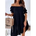 thumbnail image 4 of Women'S Summer Lantern Sleeves Ruffled Off Shoulder A-Line Dresses Black XL, 4 of 9