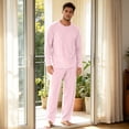 thumbnail image 6 of Dwelliawo Mens Pajama Set Pjs Sleepwear Lightweight Long Sleeve Pajama Top Elastic Waist Long Pants Soft Comfy Loungewear Pink 2xL, 6 of 6