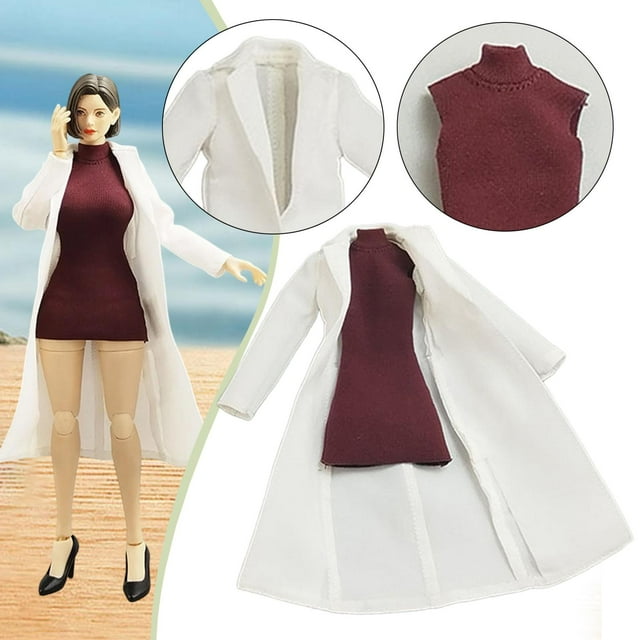 Ropa de muñeca, abrigo largo en miniatura, traje de cosplay, minivestido elegante para figura femenina a escala 1:12 para figura de acción de mujer de