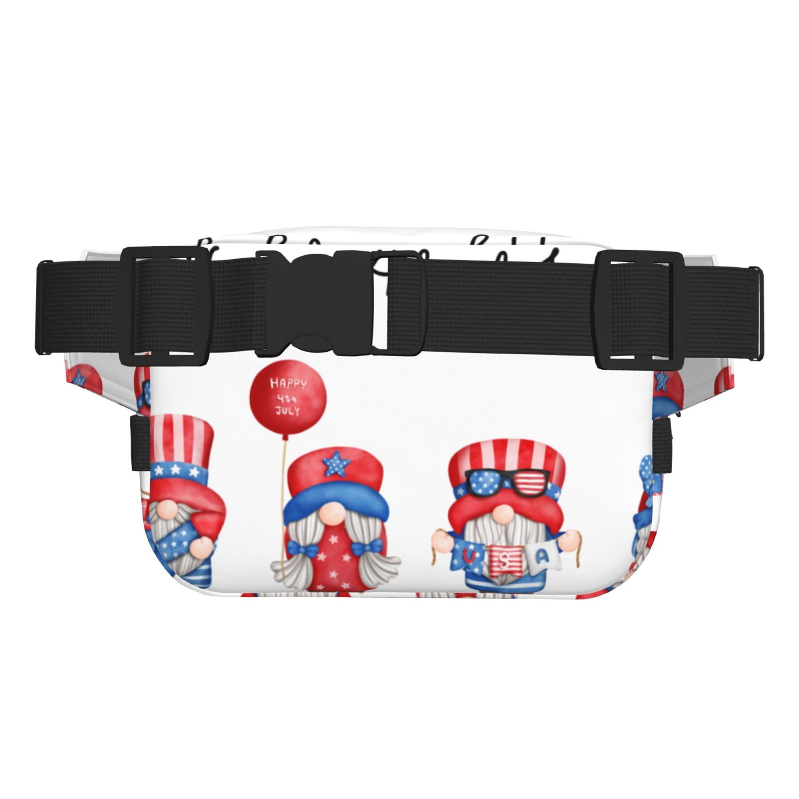 Picia Happy Independence Day Gnome Print Square Double-Layer Waist Bag Mini Adjustable Waist Belt Bag Exercise Running Travel Hiking