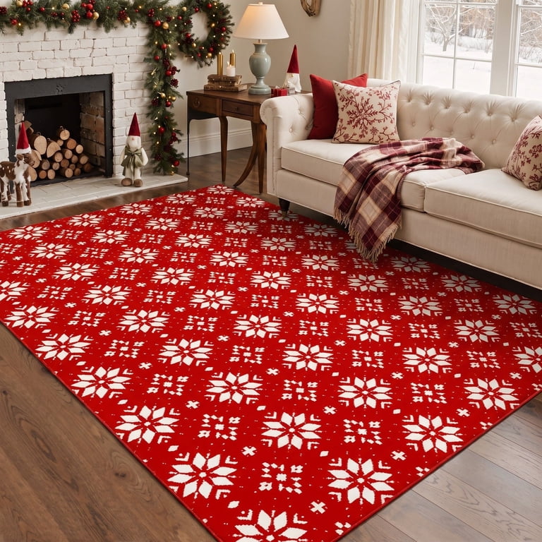 KUETH 4'x6' Christmas Machine Washable Area Rug, Non-Slip Rugs for ...
