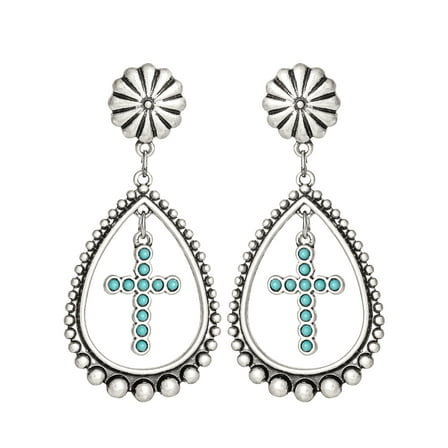 Jessica Simpson Turquoise Stone Cross Drop Earring