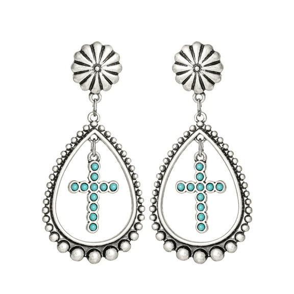 Jessica Simpson Turquoise Stone Cross Drop Earring