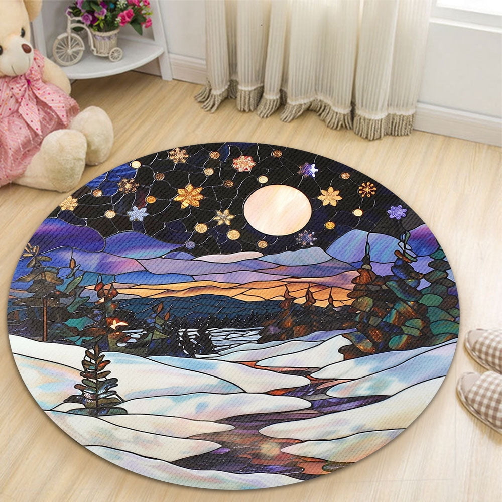 Round Rug, Sunset Soft Washable Carpet, Non-Slip Floor Mat for Living Room Bedroom Home Decor 24 Inch