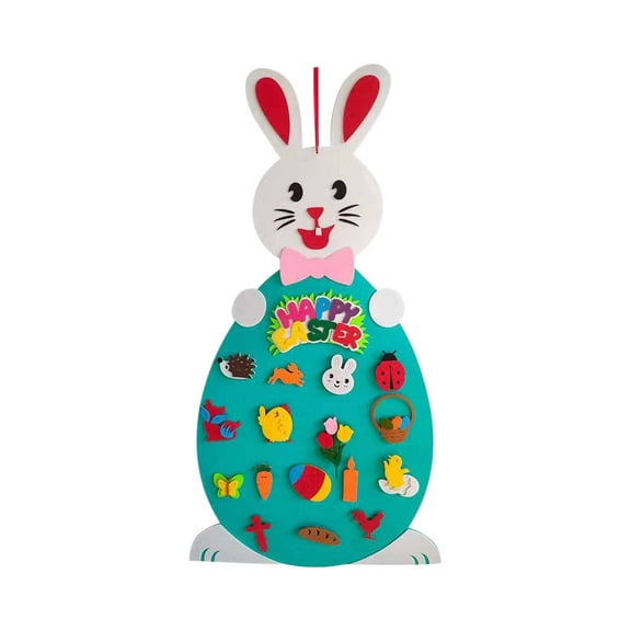 LSLJS DIY Easter Rabbit Set, Easter Decorations Felt Bunny Board with 17 Pcs Small Detachable Puzzle Ornaments, Happy Easter Wall Hanging Decoration Easter Party Favors Toddler Toys Gifts for Kids