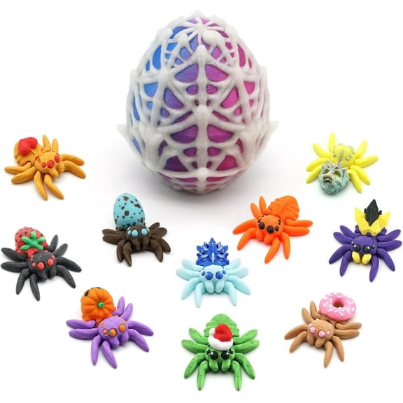 3D Printed Candy Spider 3D Easter Eggs with 10Pcs Spiders Inside, Mini Easter Eggs Fidget Toy 3D Articulated Candy Spider Eggs Mystery Spider Egg Easter Basket Stuffers Surprise