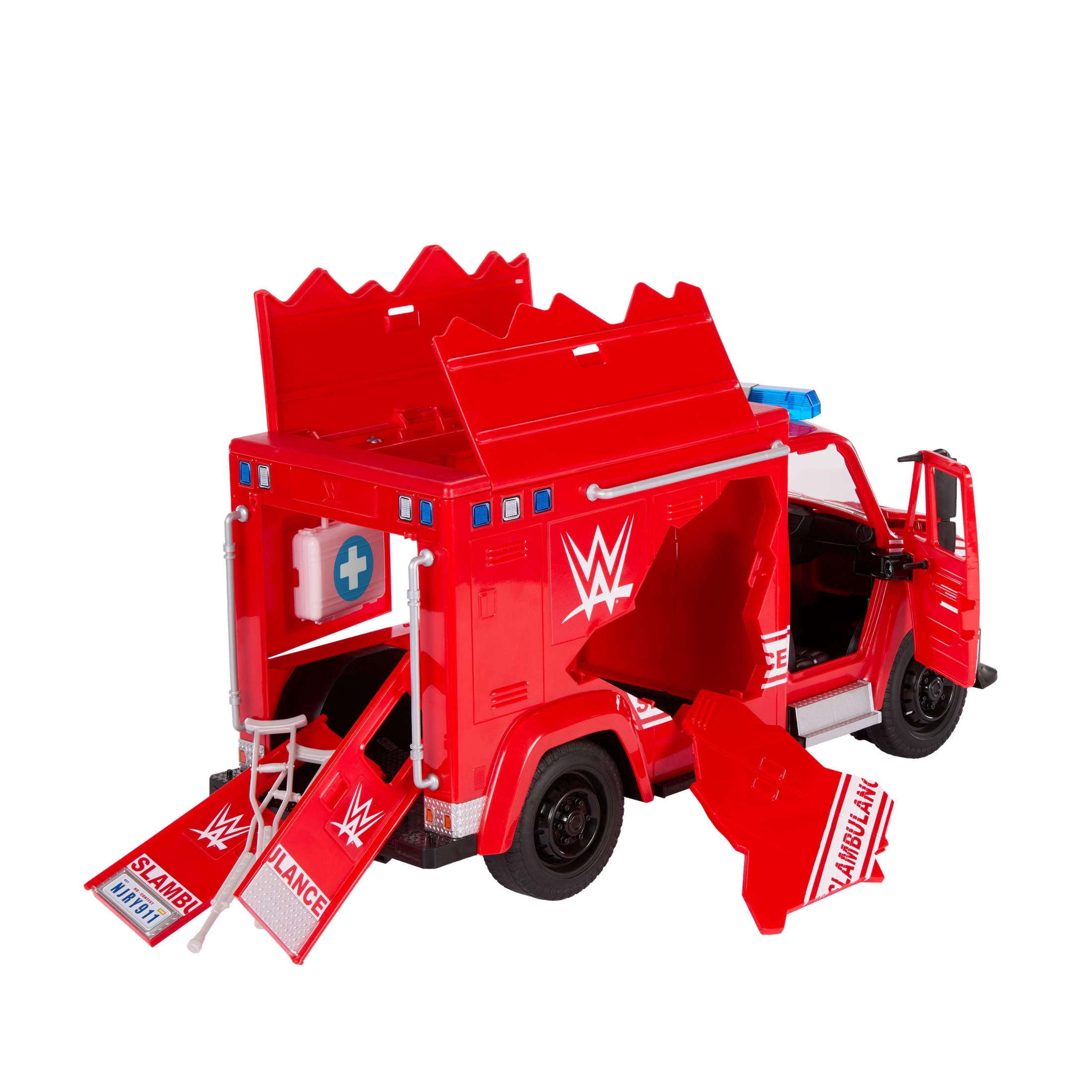 WWE Slambulance Vehicle with Brawling, Bashing & Smashing Action includes Crutches and Medical Case