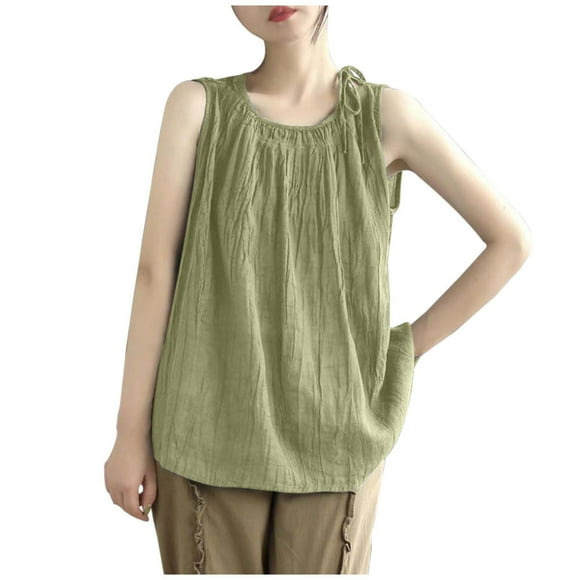Women's Solid Color Summer Vintage Tank Top Sleeveless Loose Fit Pullover Base Layer Camisole Blouse Women's Camisole Tops Shelf Bra