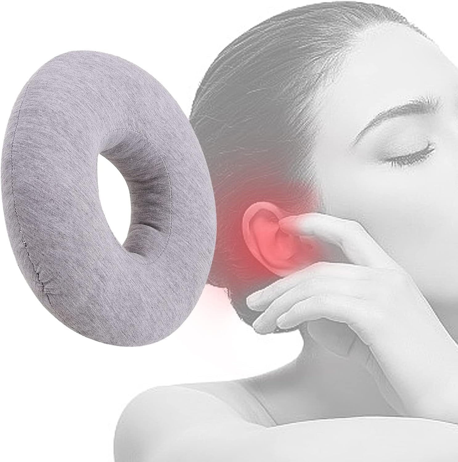 Numjaw Ear Piercing Pillow, 9" O-Shaped Pillow with Ear Holes, Doughnut Pillow for Ear Piercing, Side Sleepers, Relieve Ear Pain, Ear Inflammation (Grey)