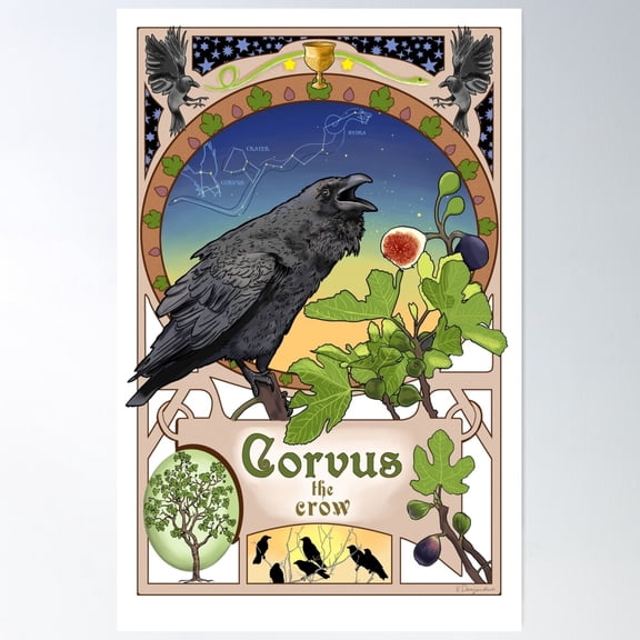 Black Crow And Figs Constellation Corvus And Hydra Poster Wall Art, Modern Wall Decor For Living Room Bedroom, 12x18 UNFRAMED