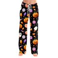 thumbnail image 4 of Zydvens Women Halloween Pajama Pants Wide Leg Lounge Wear with Pockets Soft Elastic Waist Drawstring Sleepwear Bottoms Plaid Pumpkin Fall Harvest Costume Cosplay Gift S-3XL, 4 of 7