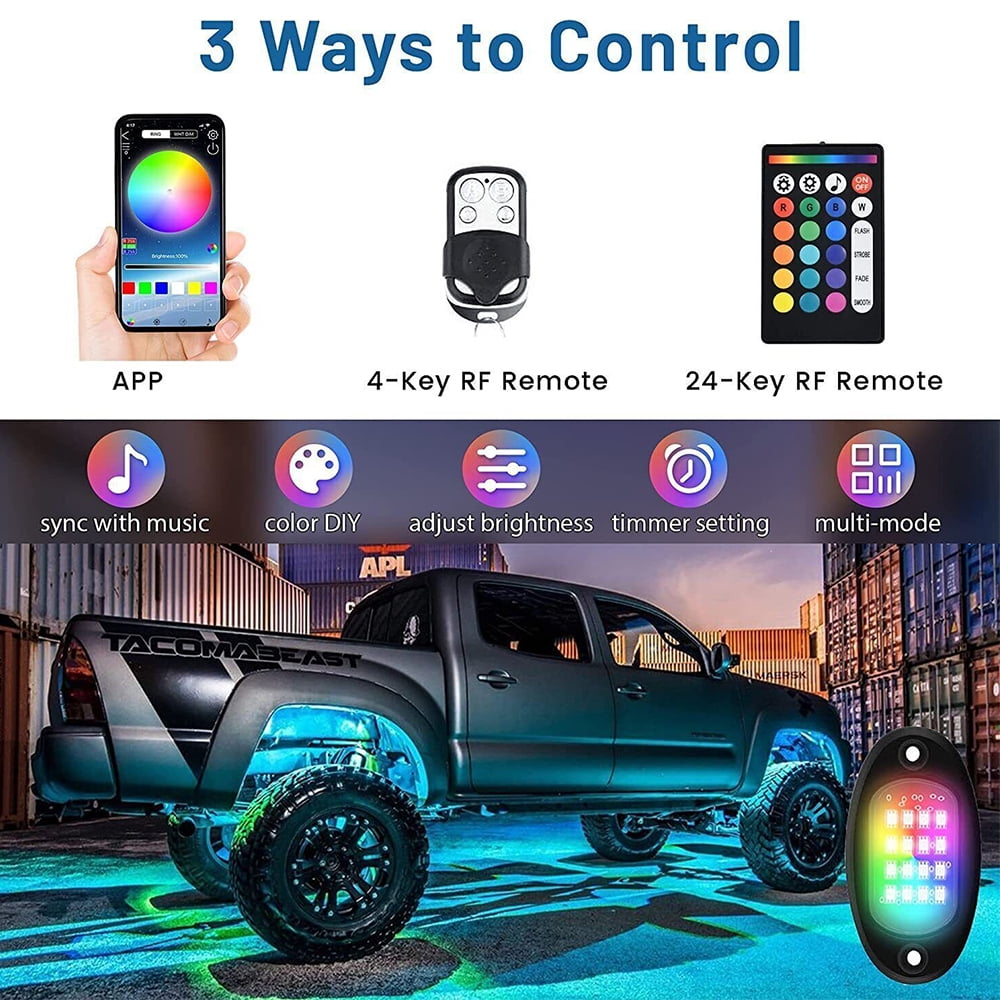 10x RGB LED Pods Rock Light Kit Neon Lamp Bluetooth Music Control
