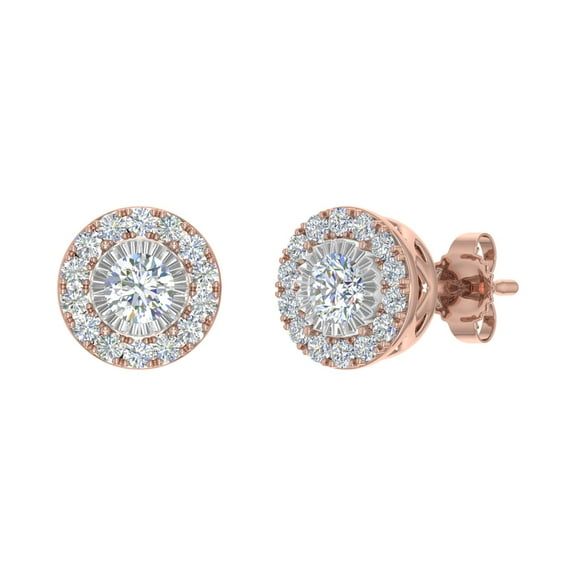 1/2 Carat Halo Diamond Stud Earrings in 14K Rose Gold (I1-I2 Clarity)