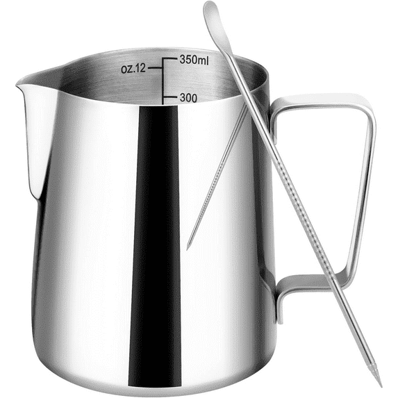 Milk Frothing Pitcher Milk Frother Cup Coffee Creamer Pitcher Accessories Metal Jug for Espresso Frothing Milk Steaming Pitcher for Milk Coffee Frothers, Latte Art 12 ozz