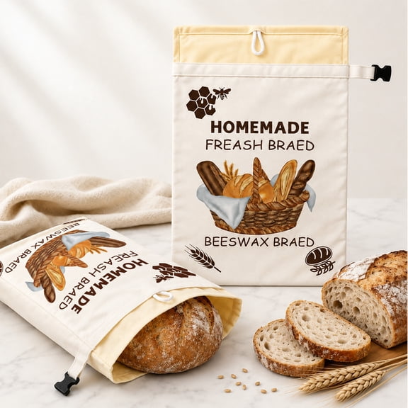 Beth 2 pack 17 x 13 inchReusable Beeswax Bread Bags for Homemade Bread Sourdough Bread Storage Bag with Removable Inner Liner, Eco-Friendly Cotton Waxed Bread Keeper for Freshness, Large