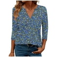 thumbnail image 2 of JTZGDY Womens T-Shirts Dressy Casual Floral Printed Fall 3/4 Length Sleeve V Neck Graphic Tunic Tees Loose Fit Pullover Tops Blue#04 S, 2 of 8