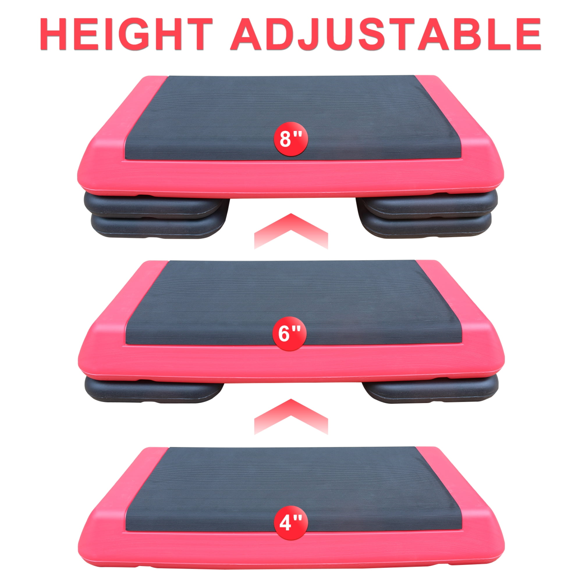 Leumius Aerobic Step Platform,Adjustable to 4"-6"-8" Heights Risers for Fitness Workout,Red
