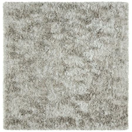 SAFAVIEH Ocean Amyas Solid Shag Area Rug, Light Grey, 8' x 8' Square