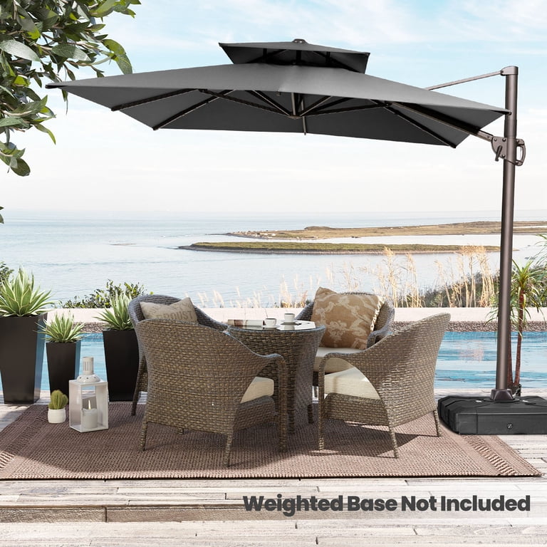 110 lb patio umbrella base Beefy Heavy Duty Outdoor Umbrella Base Foldable Fillable With Sand Or Water  Up To 110 Lbs Adjustable Fit For 1.26 To 1.89 Inch Poles HDPE Weighted