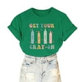 thumbnail image 6 of Virmaxy Get Your Crayon Womens Trendy Letter Printed Dressy Tops Round Neck Short Sleeve Loose Blouses Comfy Tunic Tops Summer Fashion Casual Baggy Basic Tee Green M, 6 of 6