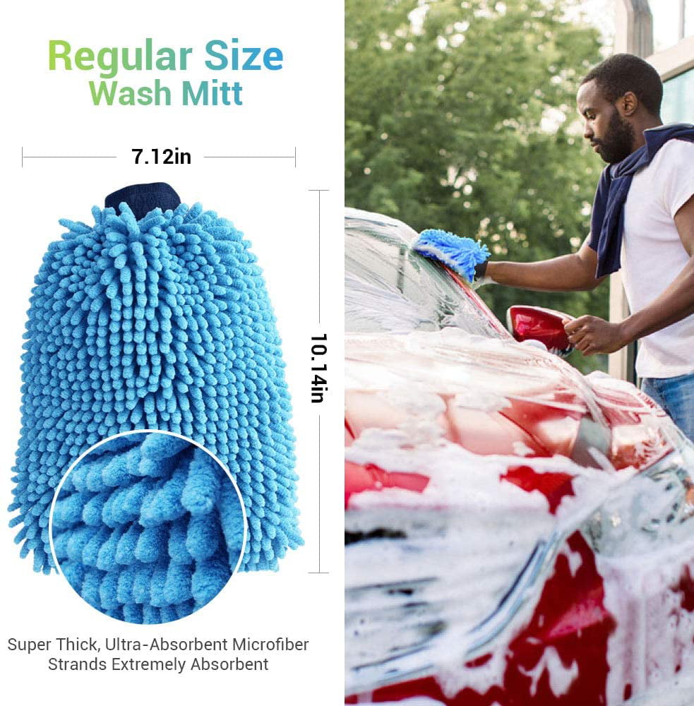 AIDEA Car Wash Mitt Microfiber-2PK, Scratch & Lint Free, Premium Chenille  Microfiber Wash Mitt-Blue Regular Size (7.12''X10.14'')