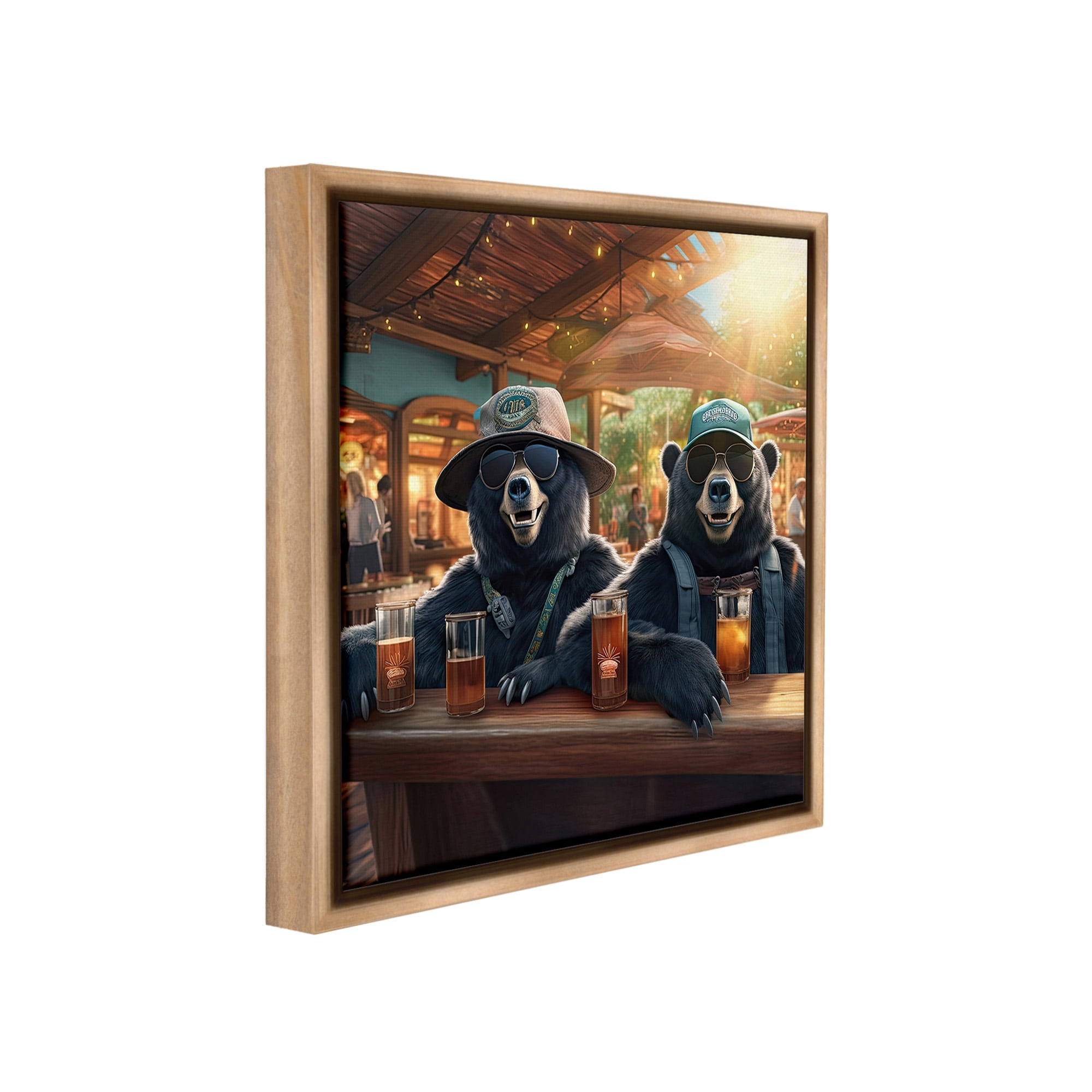 Stupell Industries Drinking Bears at Bar Animals & Insects Painting Brown Floater Framed Canvas Art Print Wall Art, 18 x 18