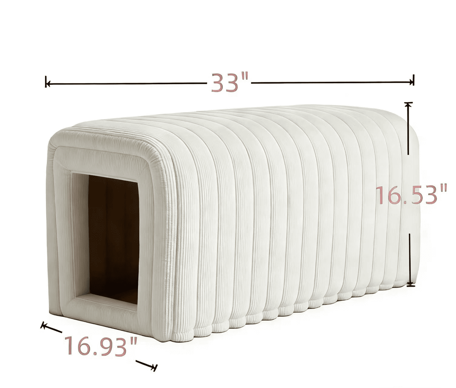 Howcool Corduroy Ottomans Bench with Cat Hideaway, 33"L Plush Upholstered Bench Ideal for Blanket Storage for Living Room & Bedroom