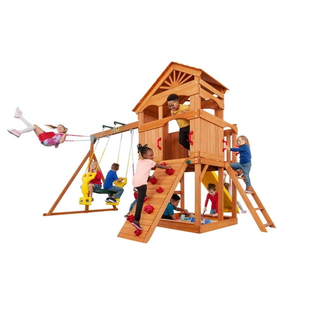 Ensemble de jeu Timber Valley avec bac à sable et toboggan