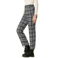 thumbnail image 4 of Pantalones de trabajo de cuadros recortados para mujer INSPIRE CHIC, con botones, estilo casual, tartán, 3XL, negro, 4 of 7