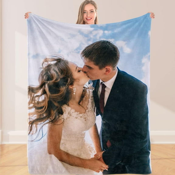 Custom Photo Throw Blanket Customized Pictures Blanket Personalized Soft Fleece Blanket for Family Wedding Birthday Christmas Valentines Day Gifts for Women Him Her