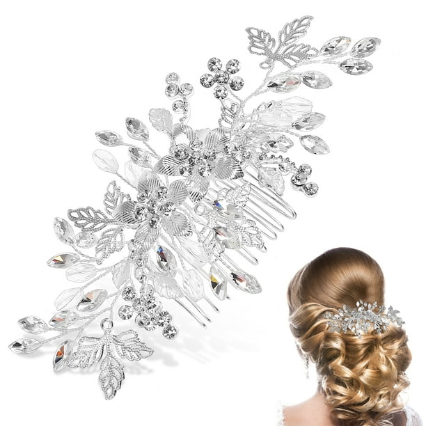 Peine lateral para novia, peine lateral para cabello de boda con diamantes de imitación, peine lateral para peinado, decoración para el cabello de flores, tocado nupcial
