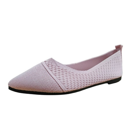 QYZEU Womens Sneakers Women s Wedges Casual Shoes Ladies Hollow Breathable Solid Color Pointed Head Mesh Shallow Mouth Flat Bottom Comfortable Shoes Pink 42