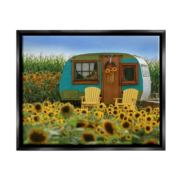 Stupell Lovely Sunflower Field Camper Botanical & Floral Photography Black Floater Framed Art Print Wall Art