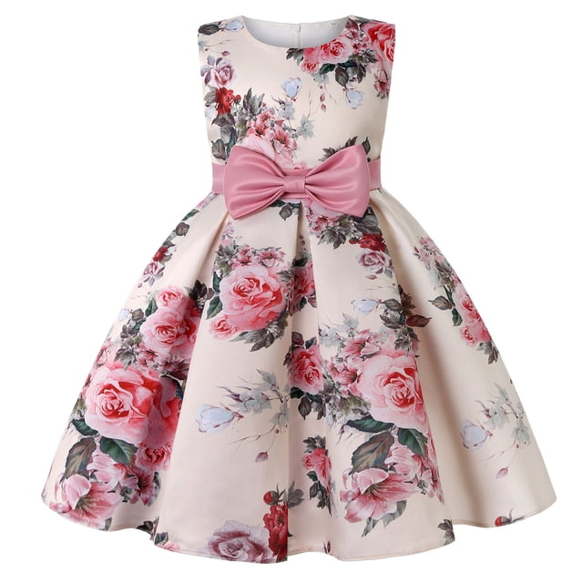 Ketyyh-chn99 Robe Décontractée en Tulle pour Filles Jupe pour Filles Robe Confortable Douce et Agréable pour la Peau Robe Mode à Imprimé Floral Robe Sans Manches pour Filles de 3-4 Ans, Rose