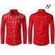 thumbnail image 4 of Am hombres Color sólido bordado Turn Down cuello manga larga Slim Fit camisa Toppangjing, 4 of 4