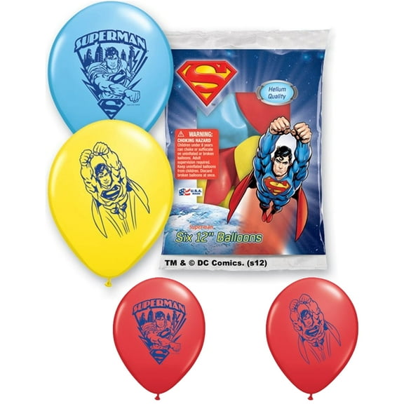 12 inch Qualatex Superman (6 Pk) Latex Balloons (6 Pack) - Party Supplies Decorations