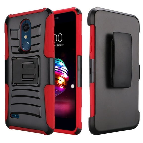 GSA Hybrid Side Kickstand Holster Clip Black & Red Case LG K10 2018, K30, Harmony 2
