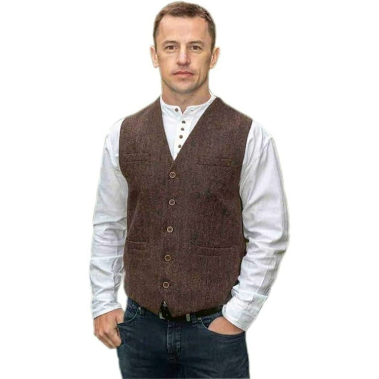 Dark Brown Tweed Vest For Men, Large Made By Emerald Isle