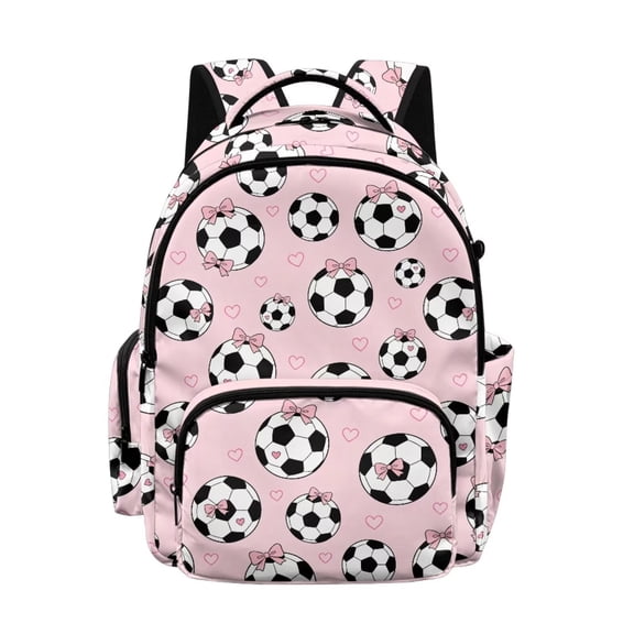 Xoenoiee Pink Soccer Bow Heart Pattern Kids Backpack for Girls Preschool Kindergarten Elementary School Backpack Bookbag Schoolbag Travel Daypack with Adjustable Padded Straps